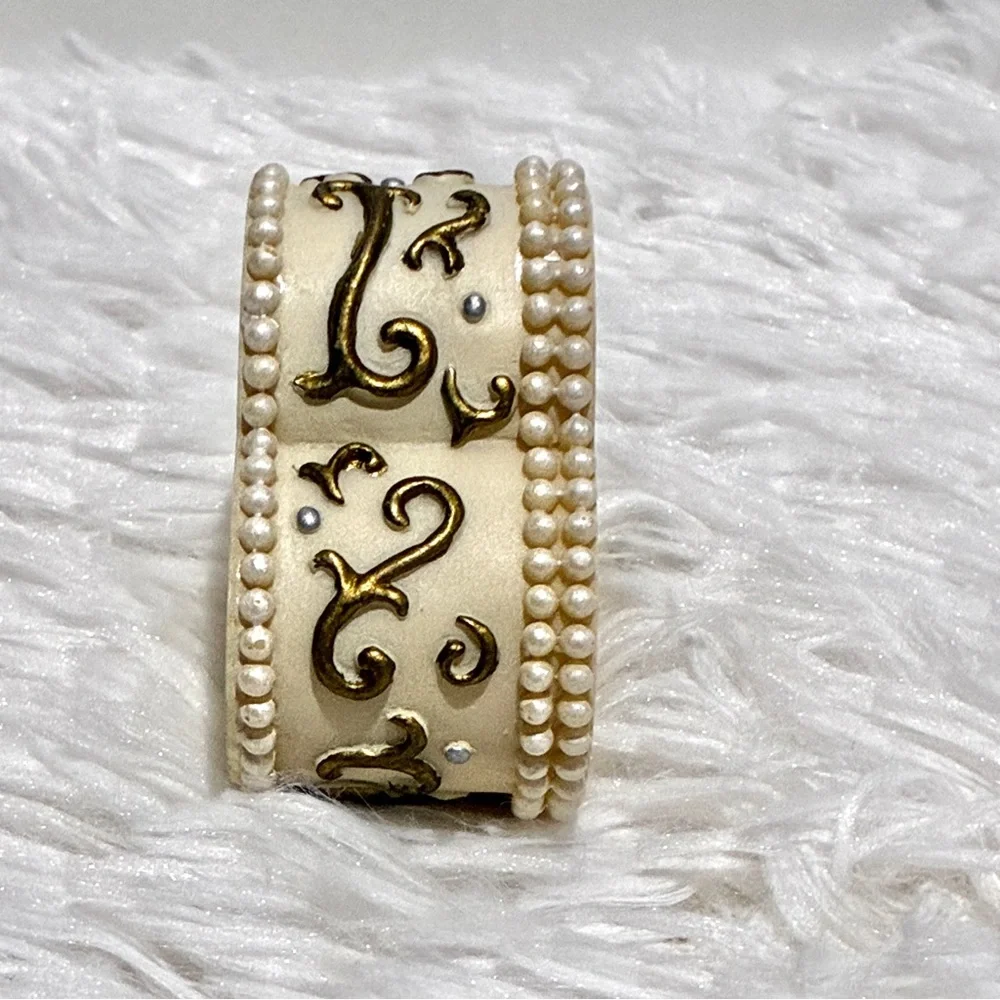 Cottagecore Italian Heart-Shaped Trinket Box With Grannycore Pearls & Gold Bells